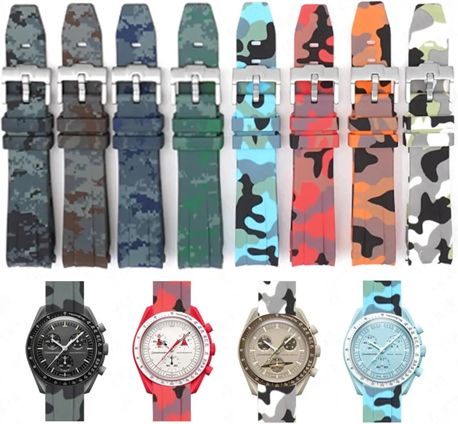 End Silicone Rubber Bracelet Men Women Sport Watch dress turtle Band Accessorie 20mm Camouflage Strap for Omega for Swatch MoonSwatch Curved 