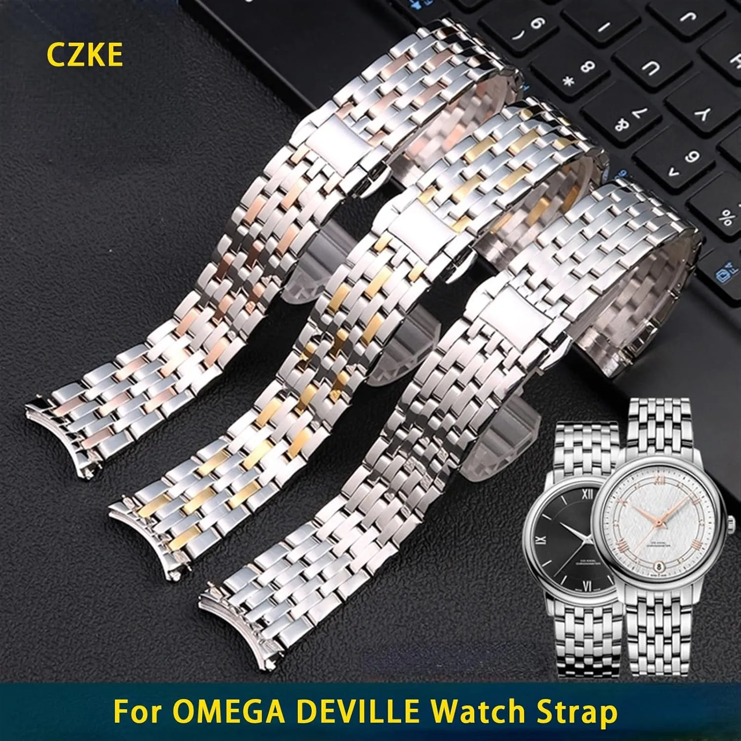 End Wrist Watches raindrop Bracelet Solid Stainless Steel Watchband 20mm For OMEGA DEVILLE Watch Strap Deployment Clasp Curved 