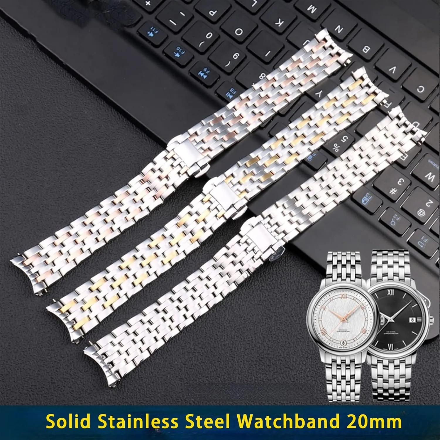 End Wrist Watches raindrop Bracelet Solid Stainless Steel Watchband 20mm For OMEGA DEVILLE Watch Strap Deployment Clasp Curved 