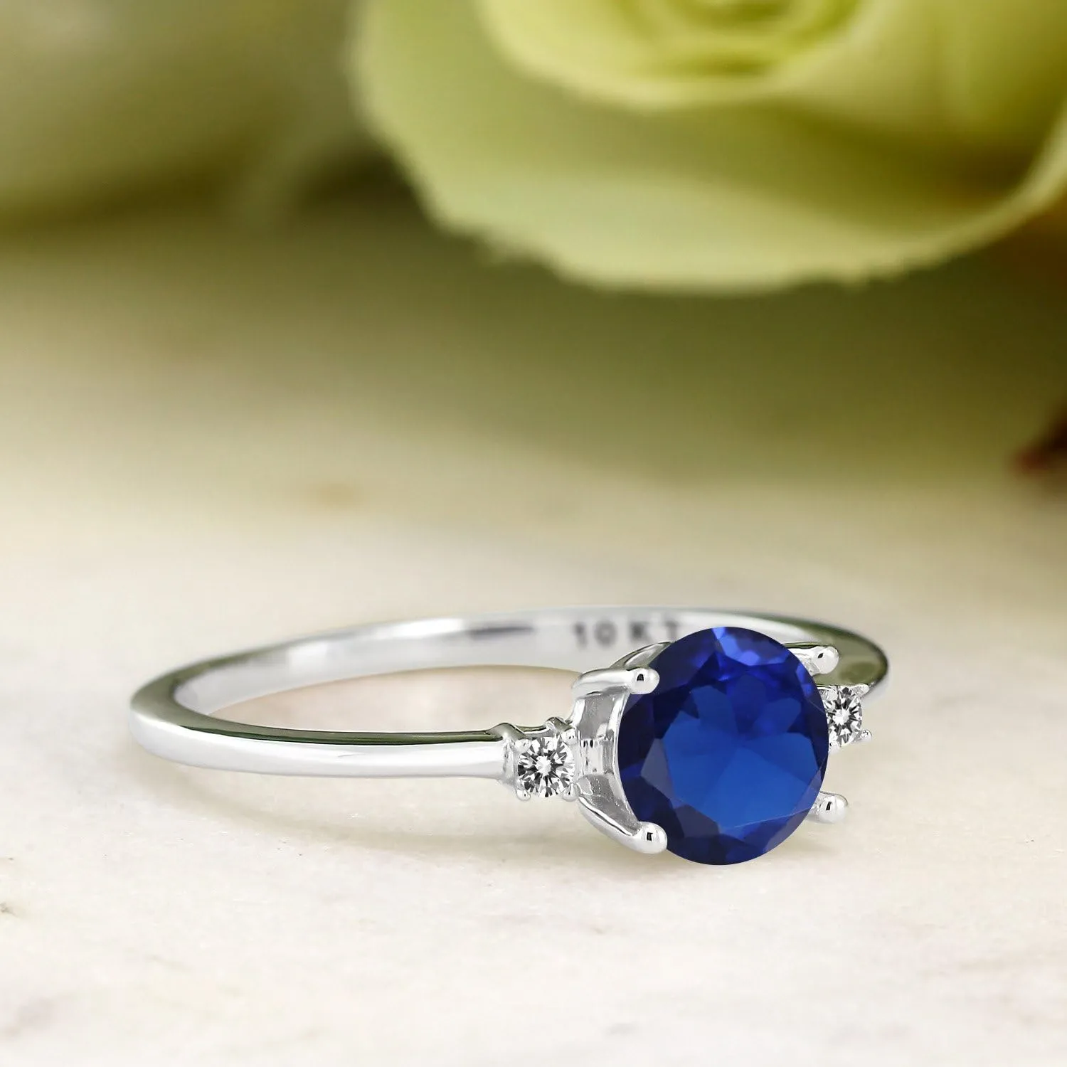 Engagement Ring For Women (0.78 Cttw, Round 6MM, Gemstone September Birthstone, palate culminate Available in Size 5,6,7,8,9) Gem Stone King 10K White Gold Blue Created Sapphire and White Diamond Solitaire 