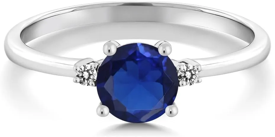 Engagement Ring For Women (0.78 Cttw, Round 6MM, Gemstone September Birthstone, palate culminate Available in Size 5,6,7,8,9) Gem Stone King 10K White Gold Blue Created Sapphire and White Diamond Solitaire 