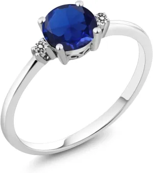 Engagement Ring For Women (0.78 Cttw, Round 6MM, Gemstone September Birthstone, palate culminate Available in Size 5,6,7,8,9) Gem Stone King 10K White Gold Blue Created Sapphire and White Diamond Solitaire 