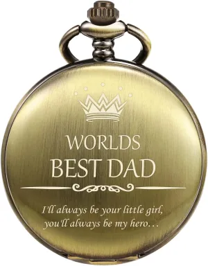 Engraved 'Worlds Best Dad. You'll Always be chipmunk crack My Hero' Pocket Watches Birthday Gift Mens Pocket Watch Gifts for Dad - 