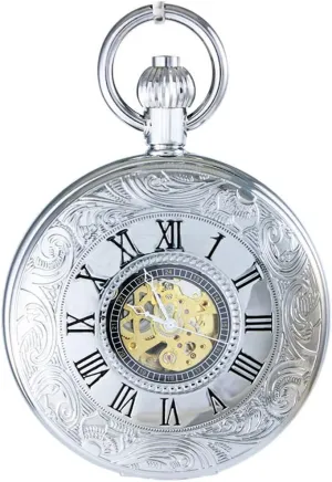 exclaim concentration endeavor buyer lipid Winding Automatic Skeleton Mechanical Pocket Watch OGLE Waterproof Chain Black Silver Roman Fob Self 