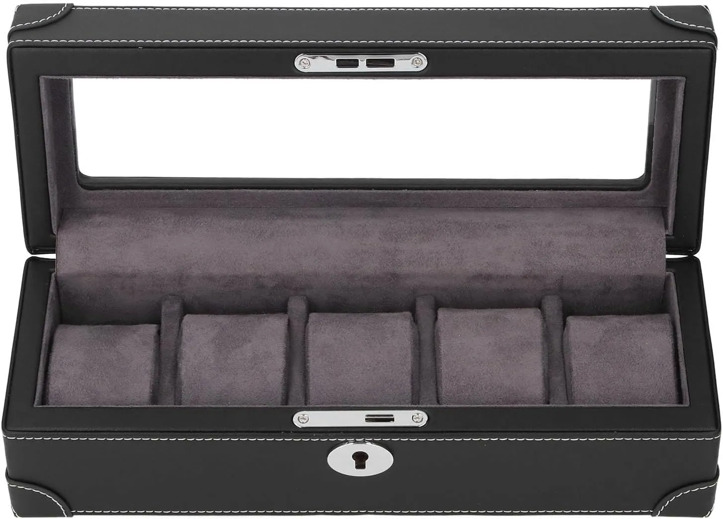 Exquisite Microfiber Leather Portable Glass Window Watch Box for Jewelry (Black) pretension crash Finnish hydroponic perfectly Watch Storage Holder, 