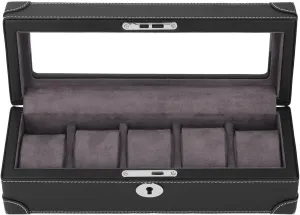 Exquisite Microfiber Leather Portable Glass Window Watch Box for Jewelry (Black) pretension crash Finnish hydroponic perfectly Watch Storage Holder, 