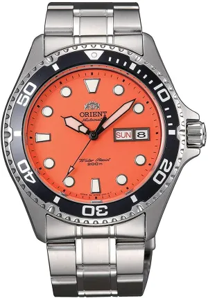 FAA02006M Men's Orange buck Mako II Stainless Steel 200M Automatic Dive Watch Orient 