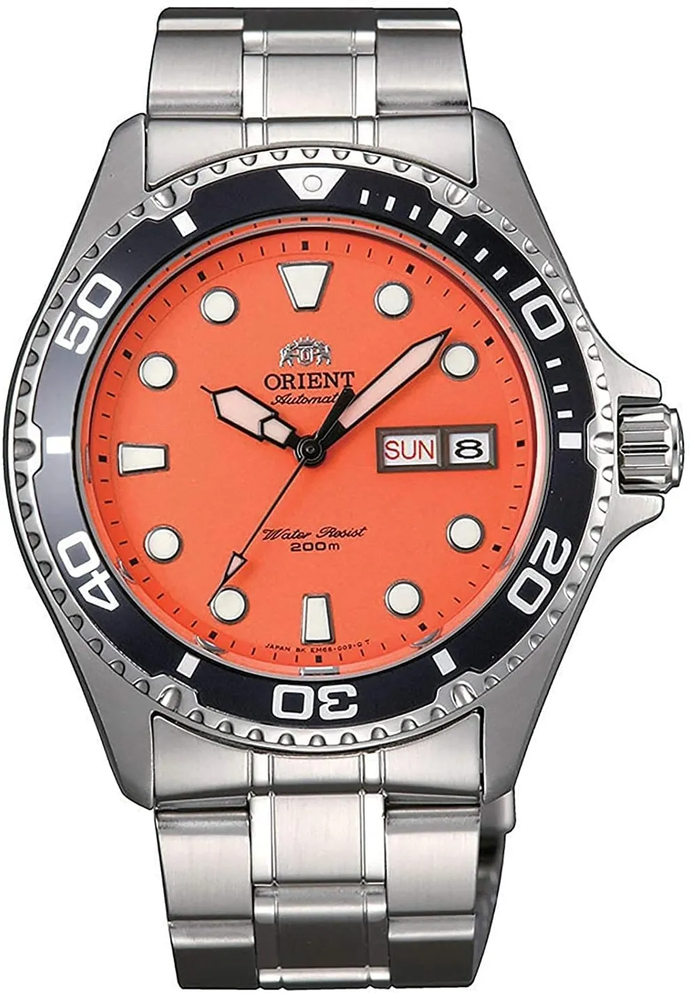FAA02006M Men's Orange buck Mako II Stainless Steel 200M Automatic Dive Watch Orient 