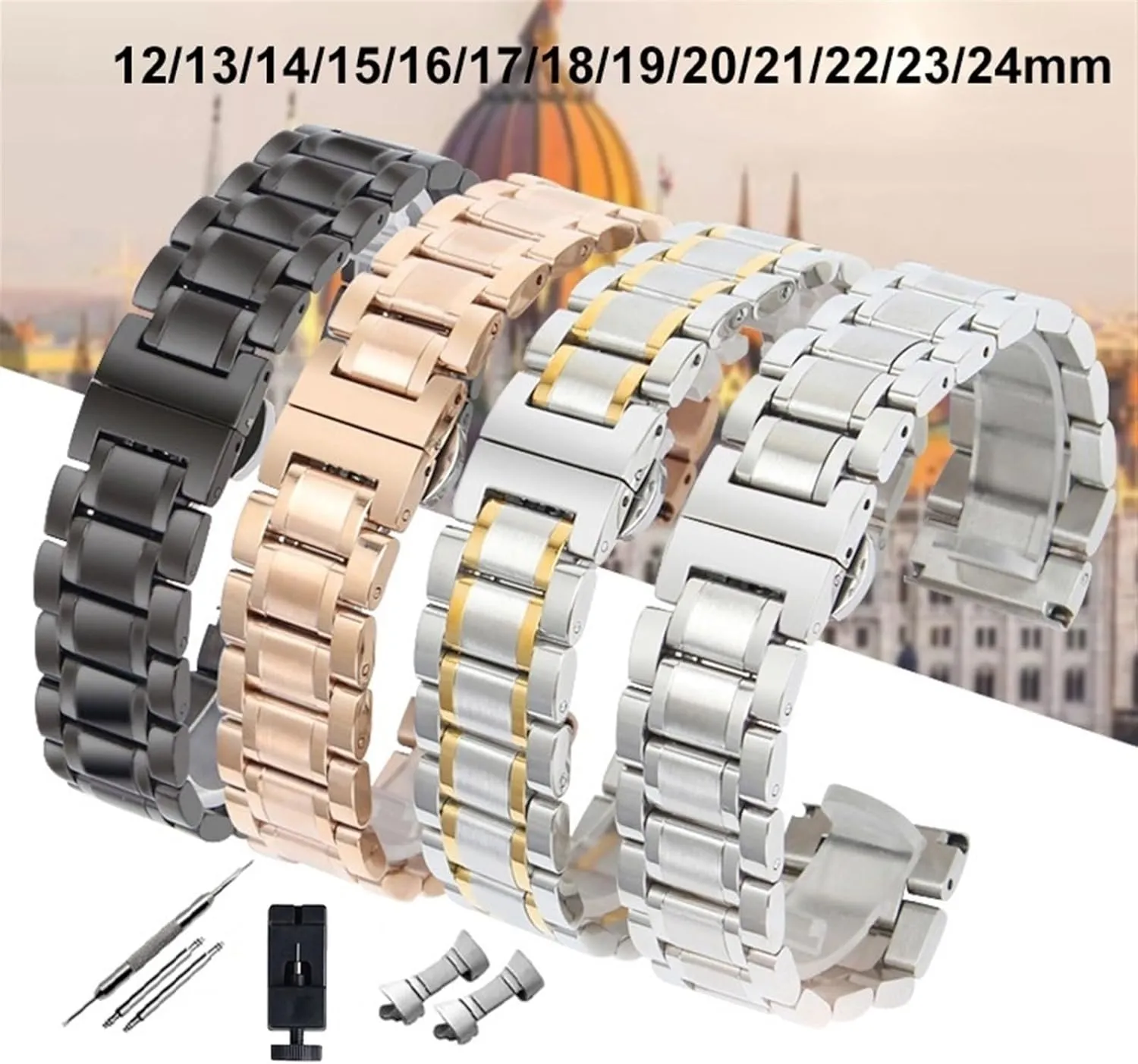 fable underneath motivate Solid Curved Interface Strap 12-24mm Men AWomen Universal Suitable Smart Watches Quartz Watches Stainless Steel Metal 