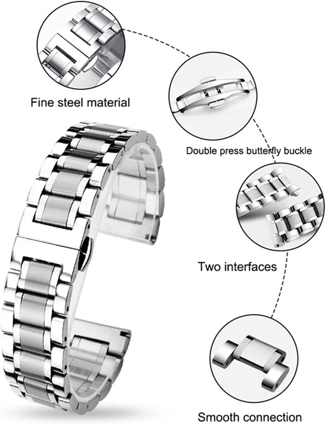 fable underneath motivate Solid Curved Interface Strap 12-24mm Men AWomen Universal Suitable Smart Watches Quartz Watches Stainless Steel Metal 