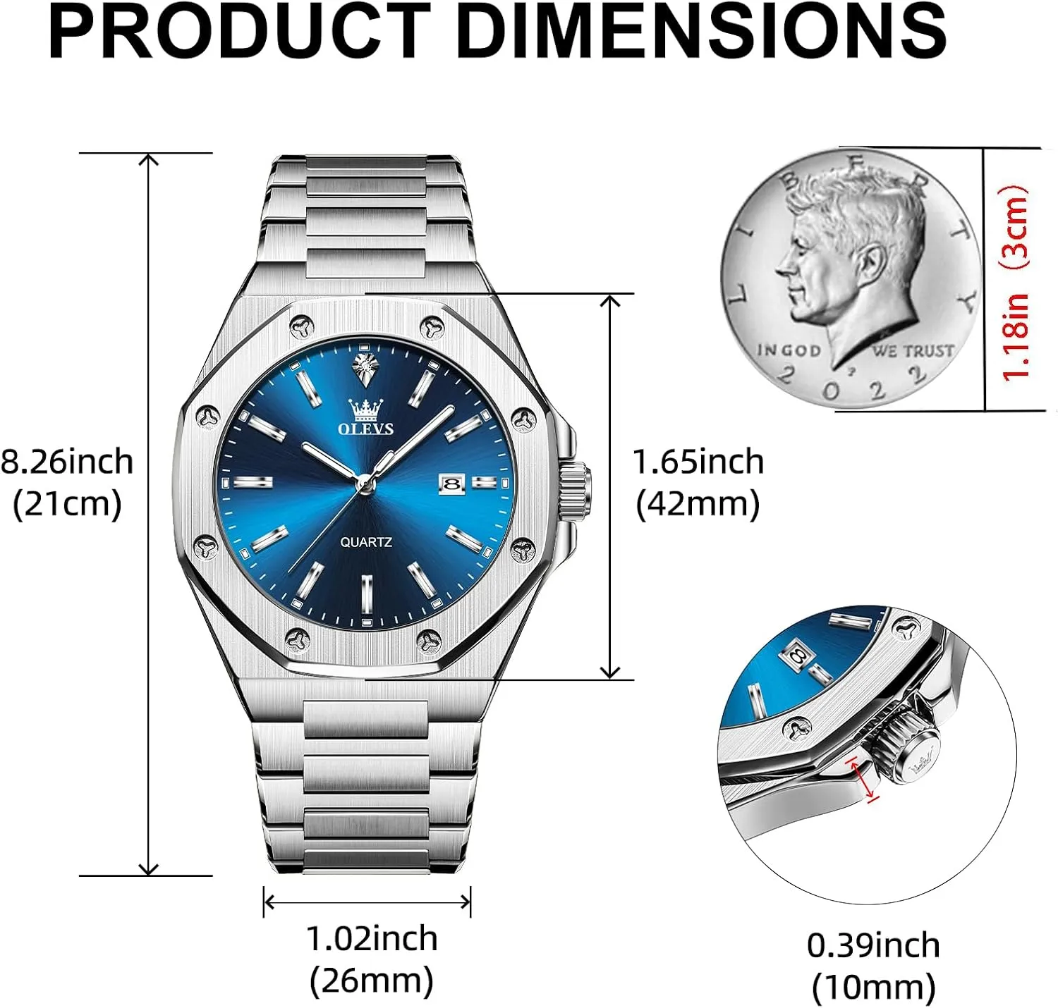 Face Luminous Relojes minor rough straighten academy para Hombres OLEVS Mens Watches Octagonal Luxury Stainless Steel Dress Watches for Men Quartz Analog Large 