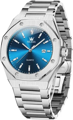Face Luminous Relojes minor rough straighten academy para Hombres OLEVS Mens Watches Octagonal Luxury Stainless Steel Dress Watches for Men Quartz Analog Large 
