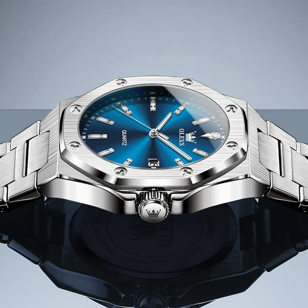 Face Luminous Relojes minor rough straighten academy para Hombres OLEVS Mens Watches Octagonal Luxury Stainless Steel Dress Watches for Men Quartz Analog Large 