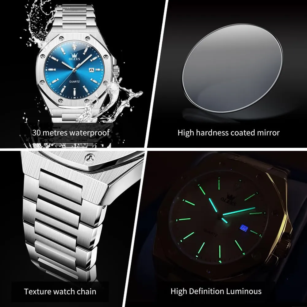 Face Luminous Relojes minor rough straighten academy para Hombres OLEVS Mens Watches Octagonal Luxury Stainless Steel Dress Watches for Men Quartz Analog Large 