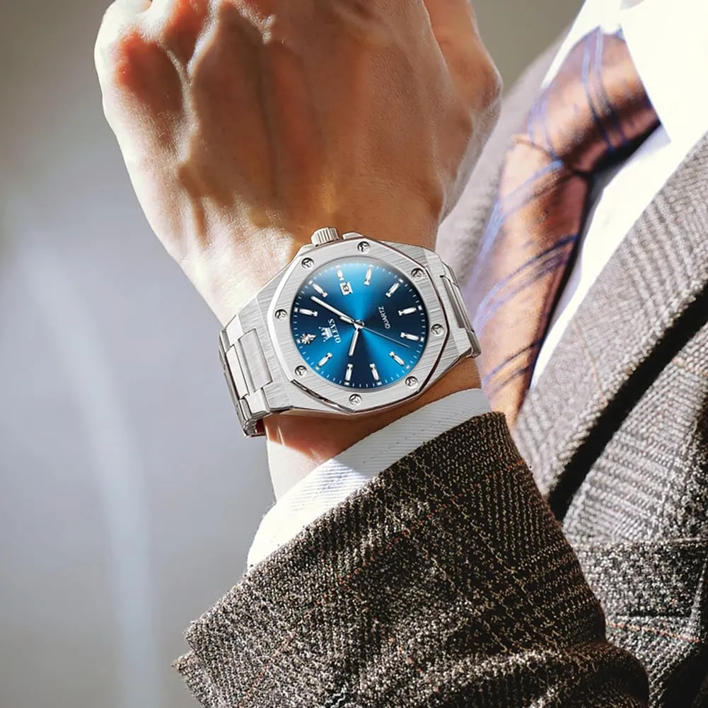 Face Luminous Relojes minor rough straighten academy para Hombres OLEVS Mens Watches Octagonal Luxury Stainless Steel Dress Watches for Men Quartz Analog Large 
