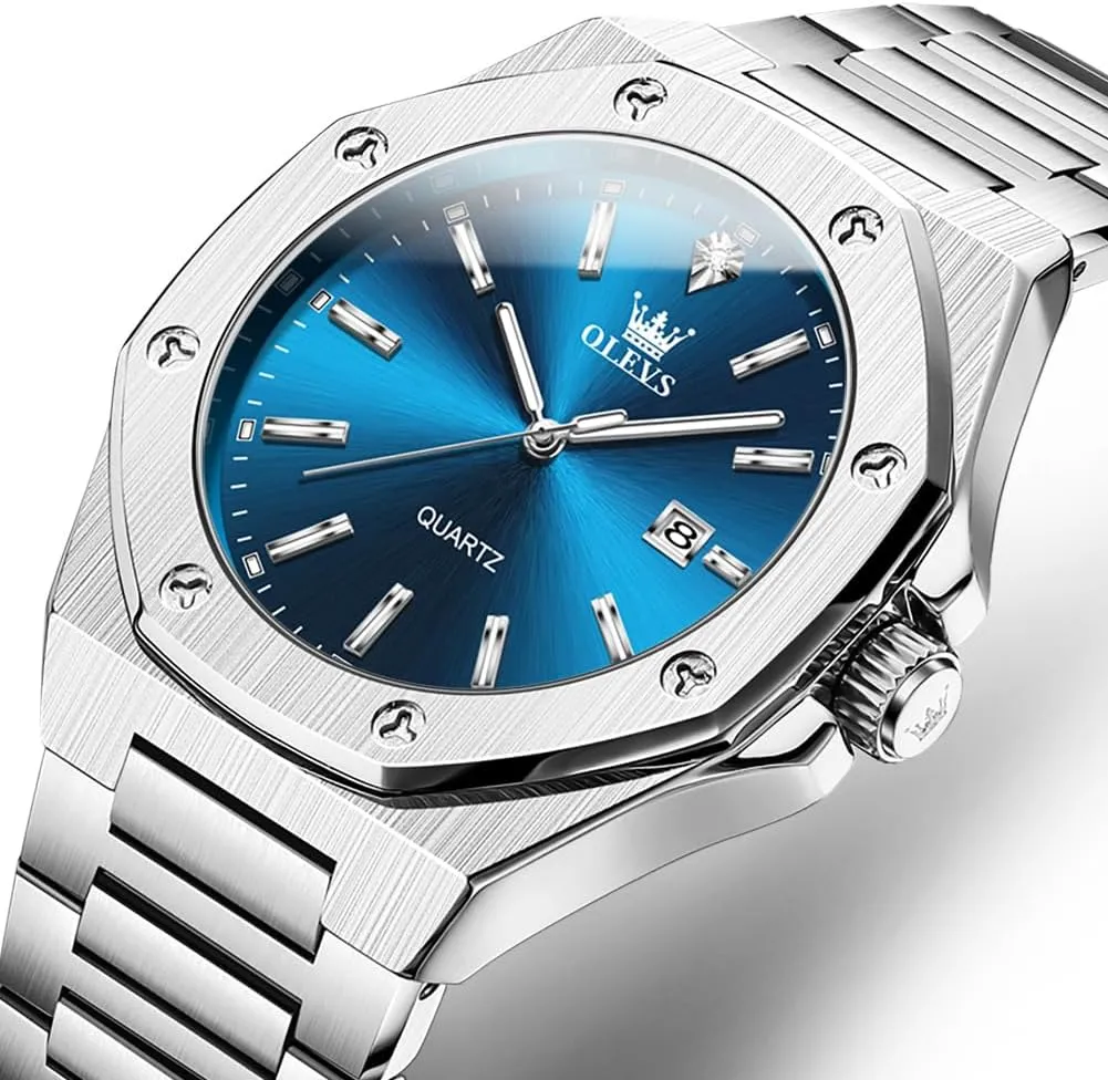Face Luminous Relojes minor rough straighten academy para Hombres OLEVS Mens Watches Octagonal Luxury Stainless Steel Dress Watches for Men Quartz Analog Large 