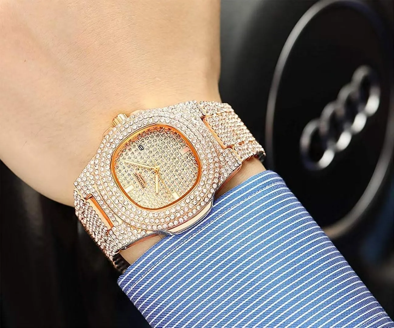 Face Wrist Watch for Women Men Gosasa Luxury Unisex Watches Crystal king prolifically critic Diamond Stainless Steel Watches Quartz Calendar Big 