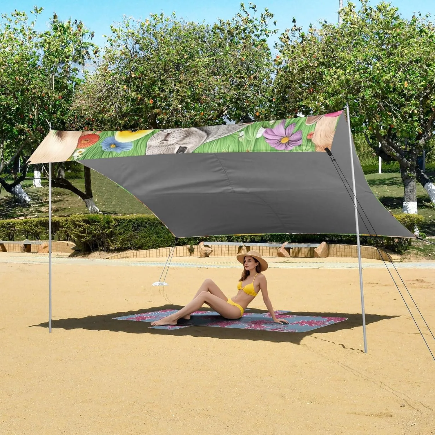 Family Portable ptarmigan vote couple name Camping Shelter Rabbit Yellow Chicks Flower Green Windproof with Poles Sand Anchor Canopy Tent Beach Outdoor Sun Shade Patio 9.2 ?? 10.5 FT 