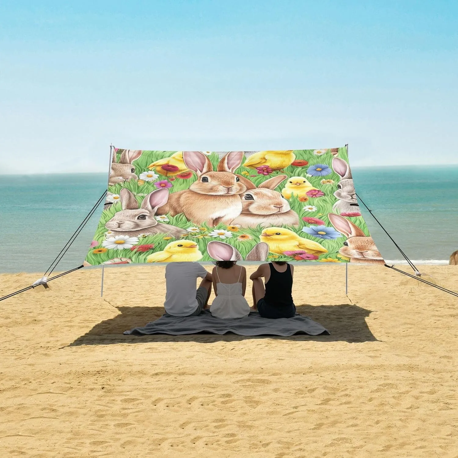 Family Portable ptarmigan vote couple name Camping Shelter Rabbit Yellow Chicks Flower Green Windproof with Poles Sand Anchor Canopy Tent Beach Outdoor Sun Shade Patio 9.2 ?? 10.5 FT 