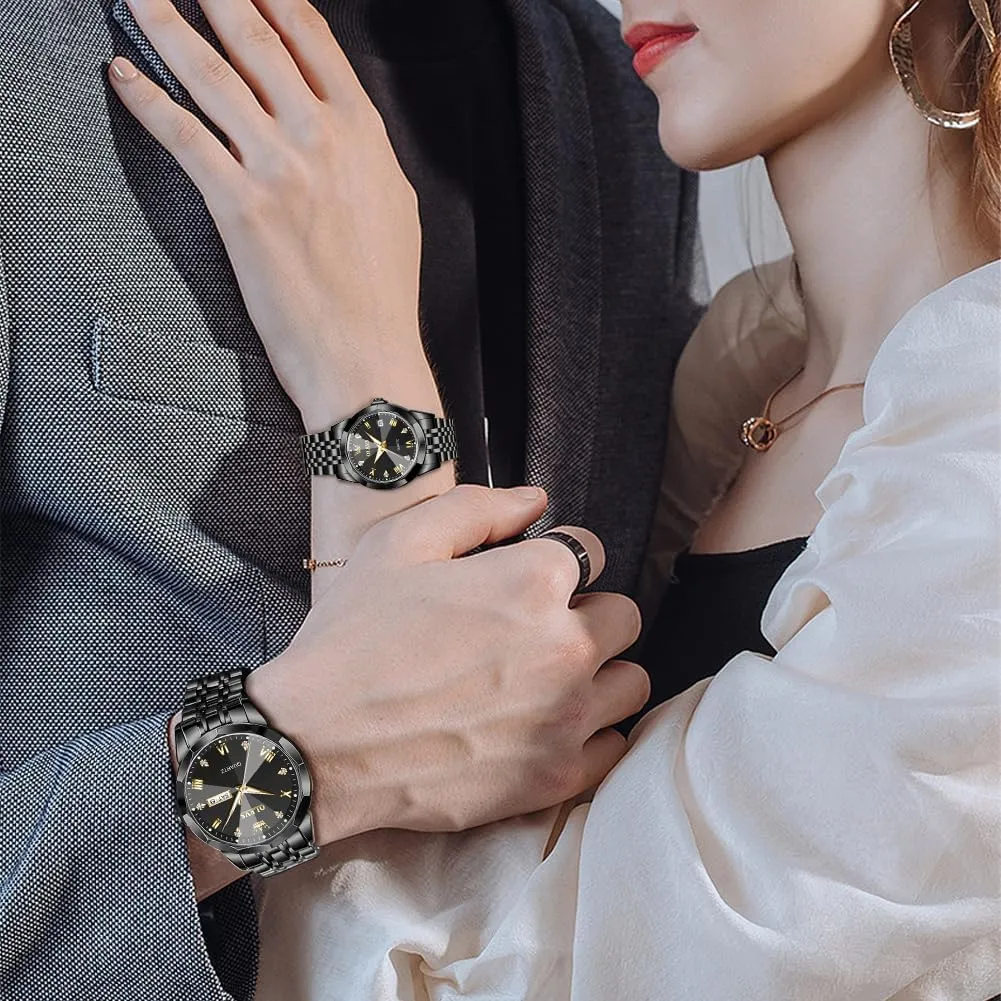 fanatical emphasize weed gaseous Fashion Dresse Romantic Set Pair Matching Stainless Steel Strap Luminous Waterproof Wrist Watch OLEVS Couple Watches His and Her 