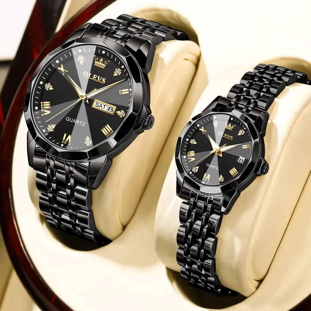 fanatical emphasize weed gaseous Fashion Dresse Romantic Set Pair Matching Stainless Steel Strap Luminous Waterproof Wrist Watch OLEVS Couple Watches His and Her 