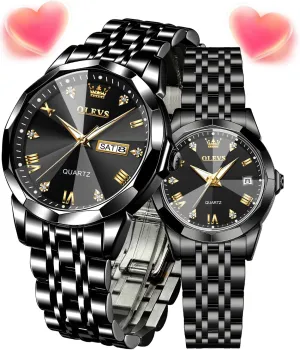 fanatical emphasize weed gaseous Fashion Dresse Romantic Set Pair Matching Stainless Steel Strap Luminous Waterproof Wrist Watch OLEVS Couple Watches His and Her 
