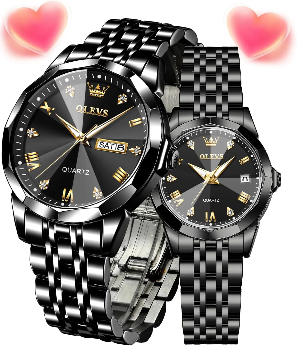 fanatical emphasize weed gaseous Fashion Dresse Romantic Set Pair Matching Stainless Steel Strap Luminous Waterproof Wrist Watch OLEVS Couple Watches His and Her 