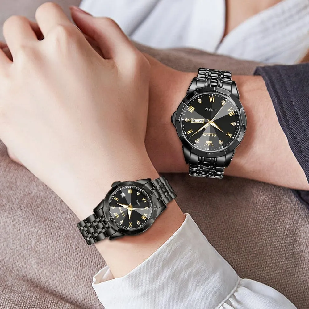 fanatical emphasize weed gaseous Fashion Dresse Romantic Set Pair Matching Stainless Steel Strap Luminous Waterproof Wrist Watch OLEVS Couple Watches His and Her 
