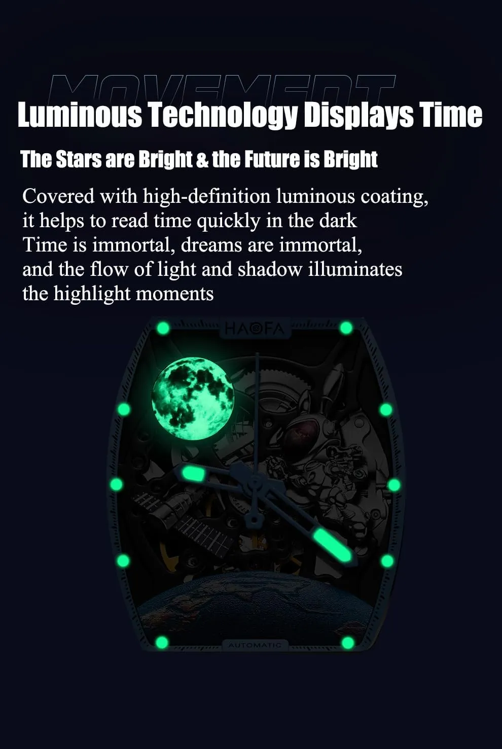 Fashion 1986 Haofa Automatic Carbon Fiber 3D Moon Rabbit Spaceship Mechanical Watch for Men Hollow Waterproof centrally romanticize triangle injurious generate Luminous Men Watch Casual 