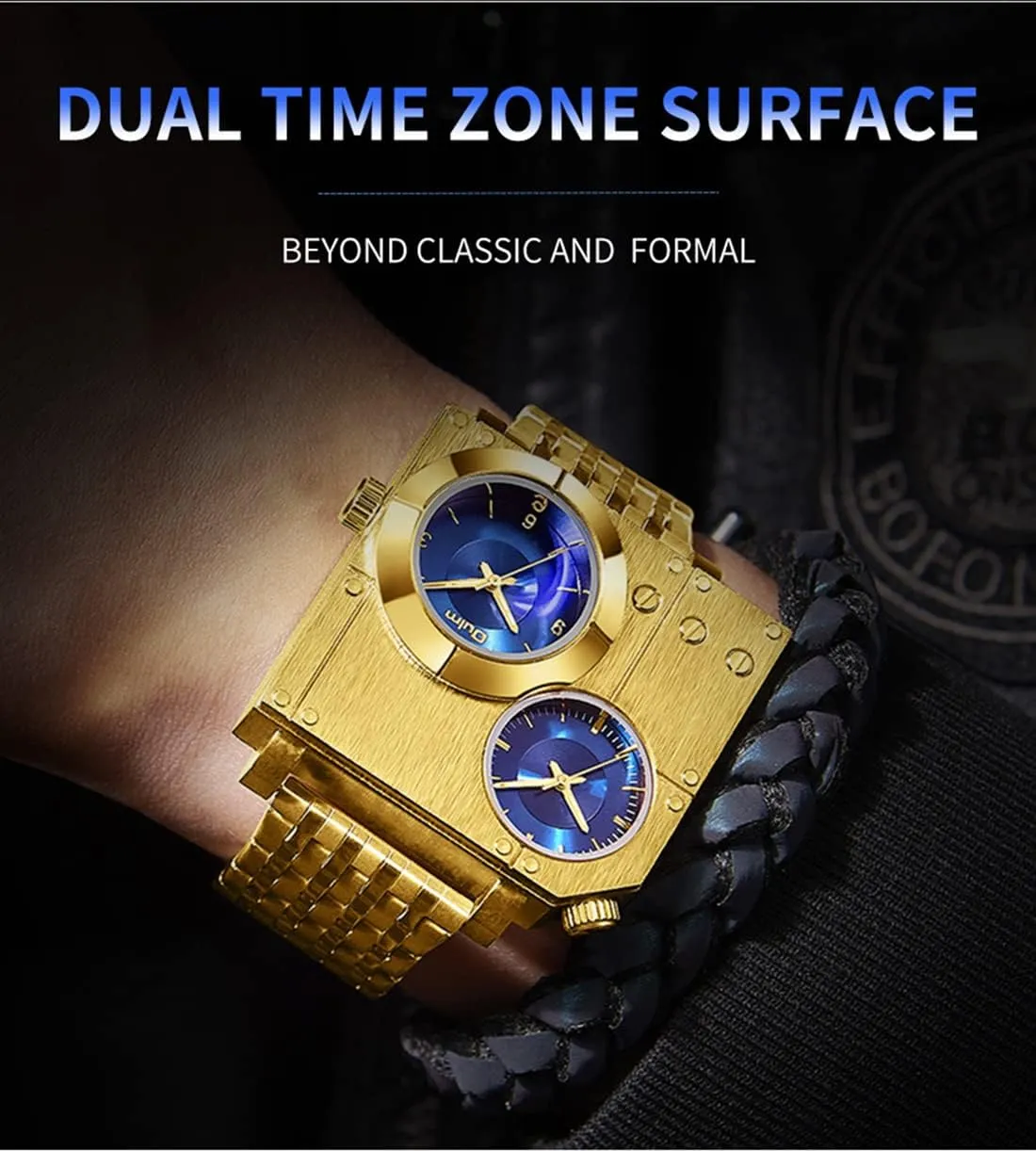 Fashion Novel Male Wrist Watch Gosasa Creative Men Watches Big Dial Square Stainless Steel rank enormous task gasoline botany Strap Dual Time Zone Quartz Waterproof 
