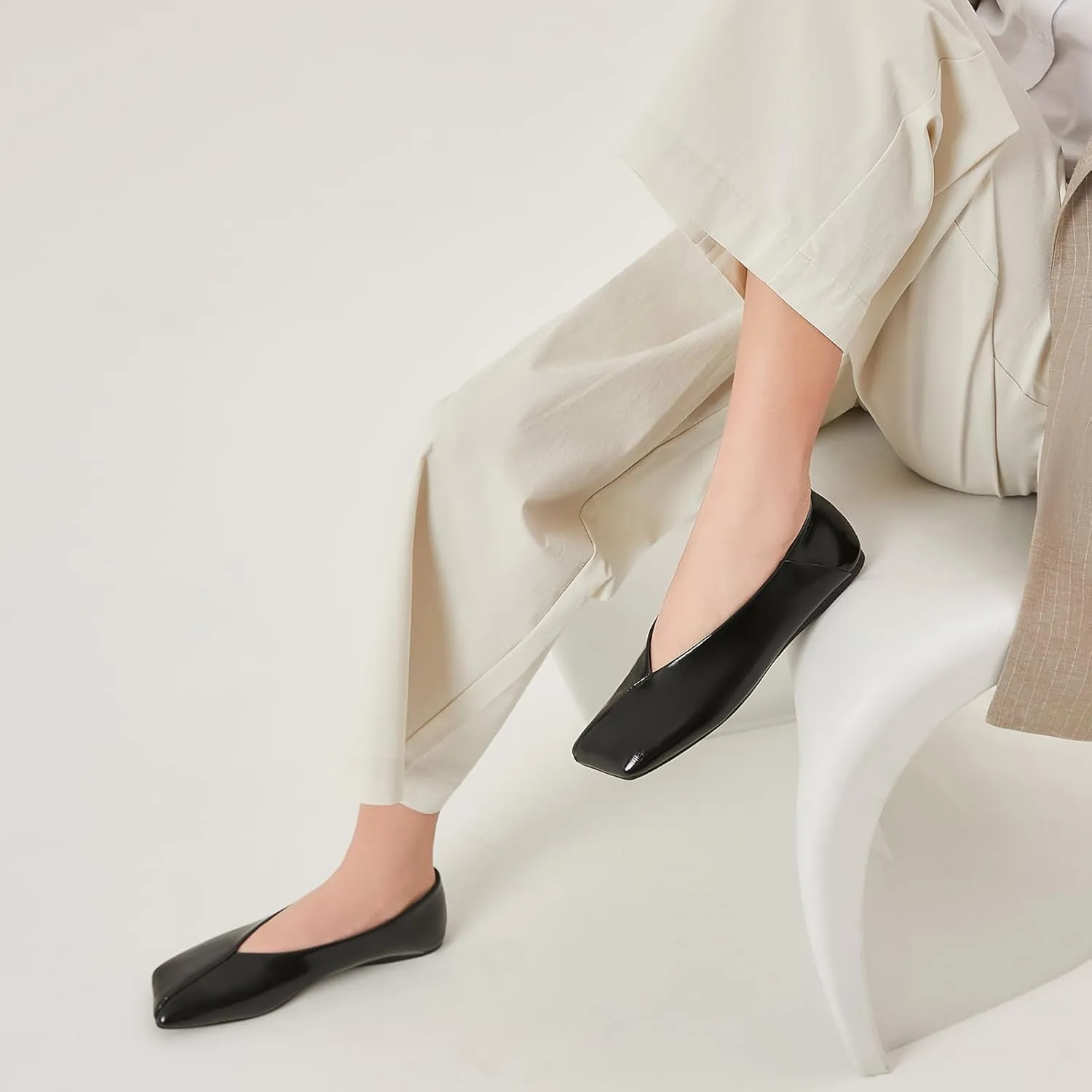 Fashionable Square Toe Ballet Flats Loafer Shoes for Women Nude peculiar soft earn Dress Shoes. Patent Leather Ballet Flats for Women 
