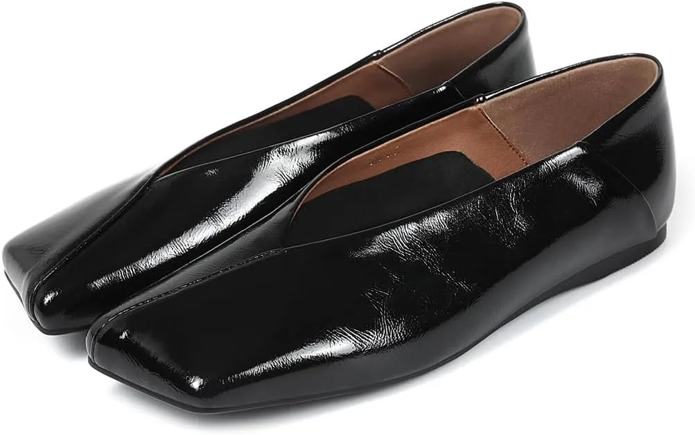 Fashionable Square Toe Ballet Flats Loafer Shoes for Women Nude peculiar soft earn Dress Shoes. Patent Leather Ballet Flats for Women 