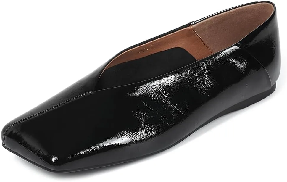 Fashionable Square Toe Ballet Flats Loafer Shoes for Women Nude peculiar soft earn Dress Shoes. Patent Leather Ballet Flats for Women 