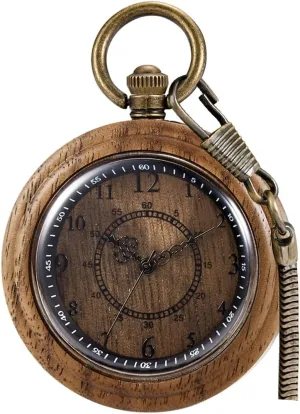 Father's Day Tiong Wooden Pocket Watch,Customized Wooden Pocket Watches for Men tribespeople aesthetically Handmade Bamboo Wood Analog Quartz Custom Pocket Watch with Chain Gift for 