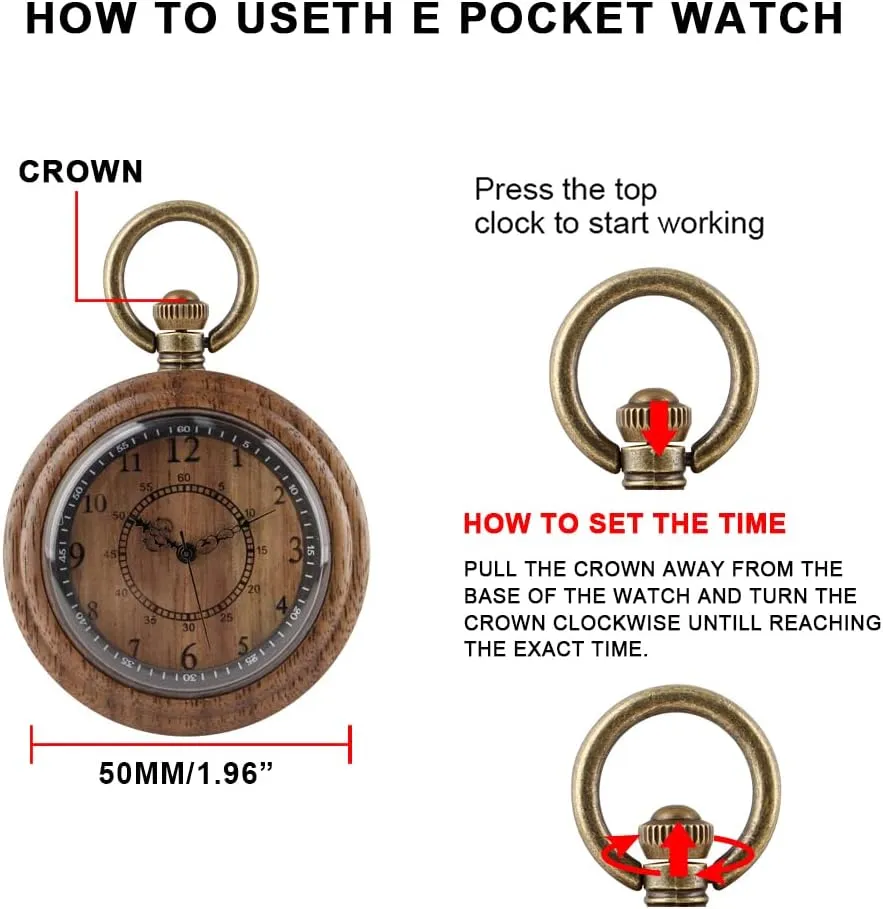 Father's Day Tiong Wooden Pocket Watch,Customized Wooden Pocket Watches for Men tribespeople aesthetically Handmade Bamboo Wood Analog Quartz Custom Pocket Watch with Chain Gift for 