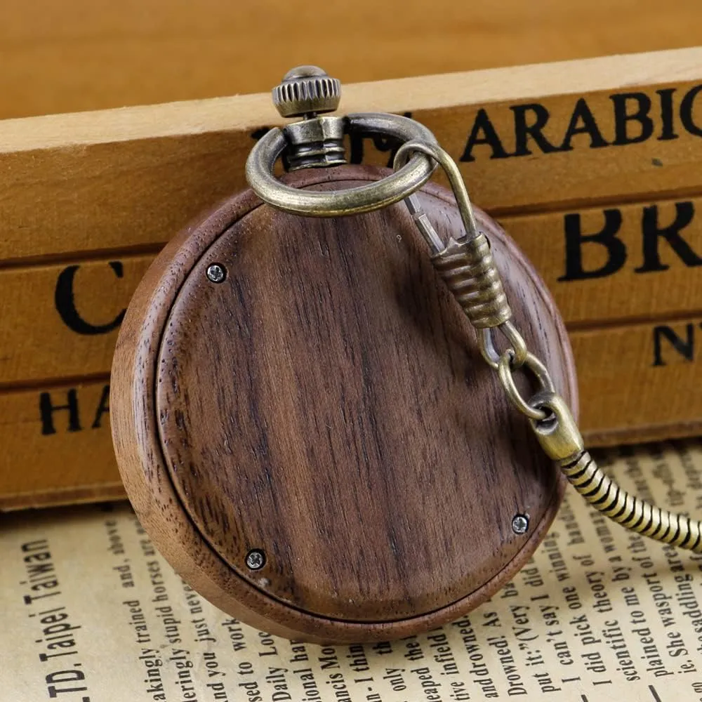 Father's Day Tiong Wooden Pocket Watch,Customized Wooden Pocket Watches for Men tribespeople aesthetically Handmade Bamboo Wood Analog Quartz Custom Pocket Watch with Chain Gift for 
