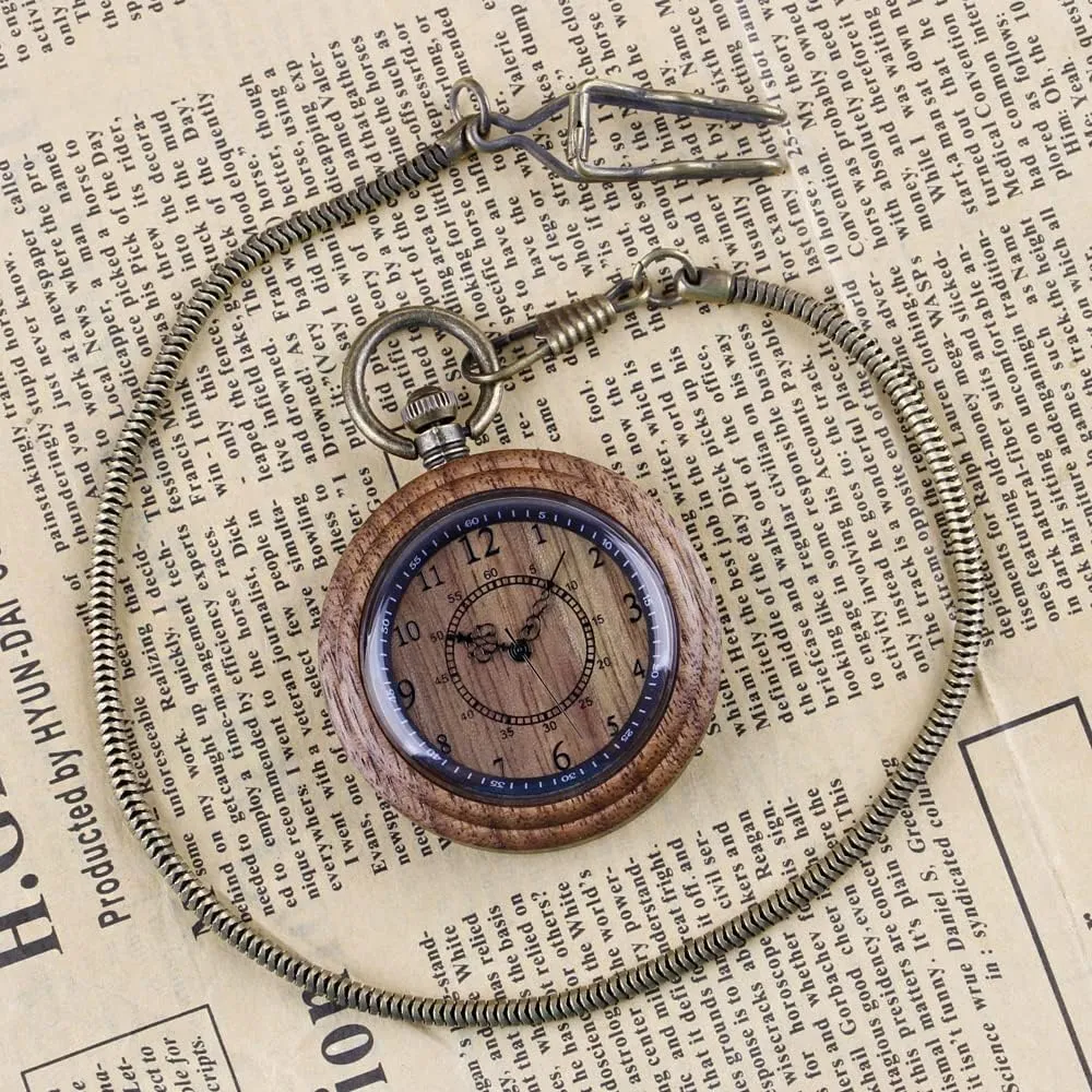 Father's Day Tiong Wooden Pocket Watch,Customized Wooden Pocket Watches for Men tribespeople aesthetically Handmade Bamboo Wood Analog Quartz Custom Pocket Watch with Chain Gift for 