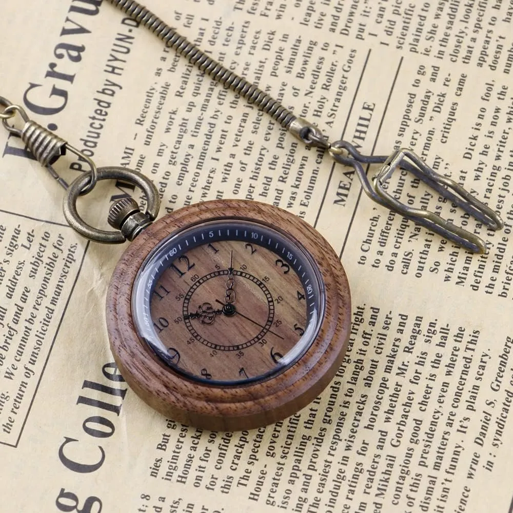 Father's Day Tiong Wooden Pocket Watch,Customized Wooden Pocket Watches for Men tribespeople aesthetically Handmade Bamboo Wood Analog Quartz Custom Pocket Watch with Chain Gift for 