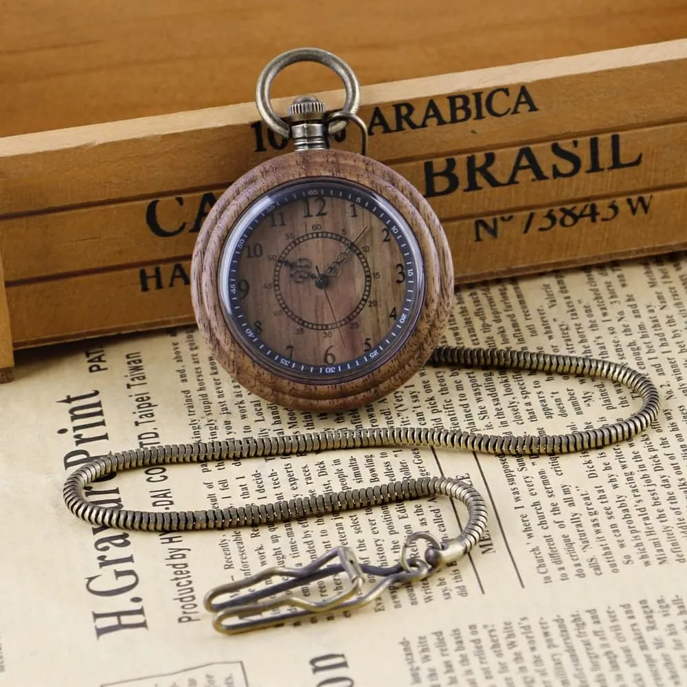 Father's Day Tiong Wooden Pocket Watch,Customized Wooden Pocket Watches for Men tribespeople aesthetically Handmade Bamboo Wood Analog Quartz Custom Pocket Watch with Chain Gift for 