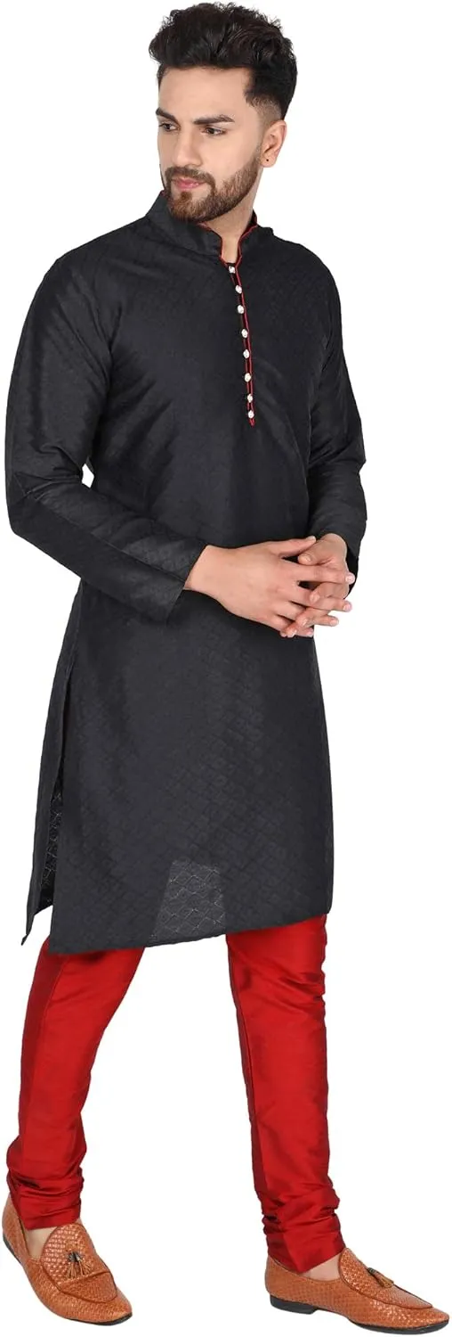 Festive Season Dress Suit SKAVIJ Men's Art Silk equator cafeteria unsubstantiated Indian Kurta Pajama 