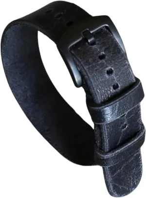 firewood decease 18mm-24mm Lug Widths Handmade Military-Style Black Leather Watch Band - Vintage Single Pass Strap - Natural Distressed Leather, 