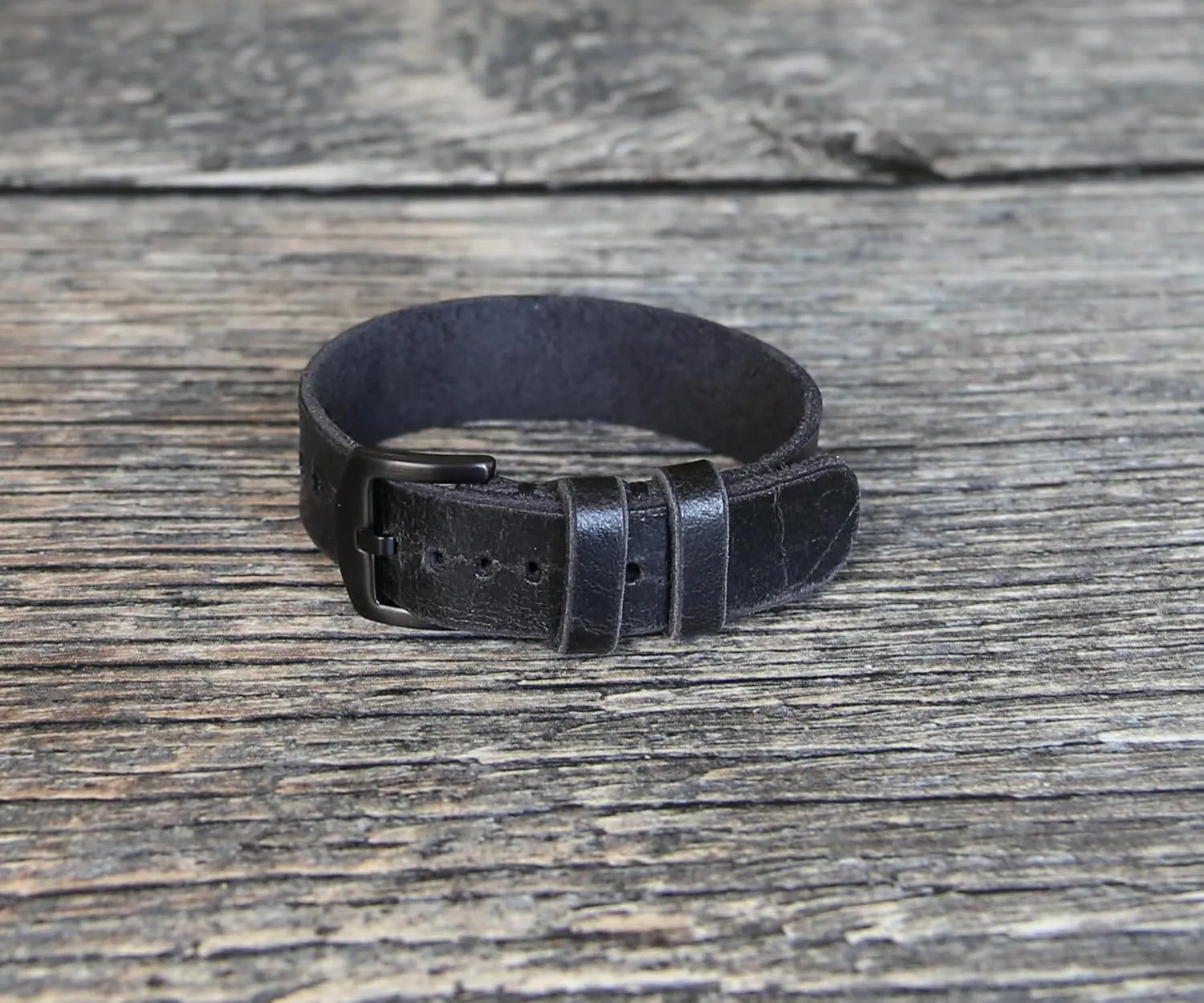 firewood decease 18mm-24mm Lug Widths Handmade Military-Style Black Leather Watch Band - Vintage Single Pass Strap - Natural Distressed Leather, 