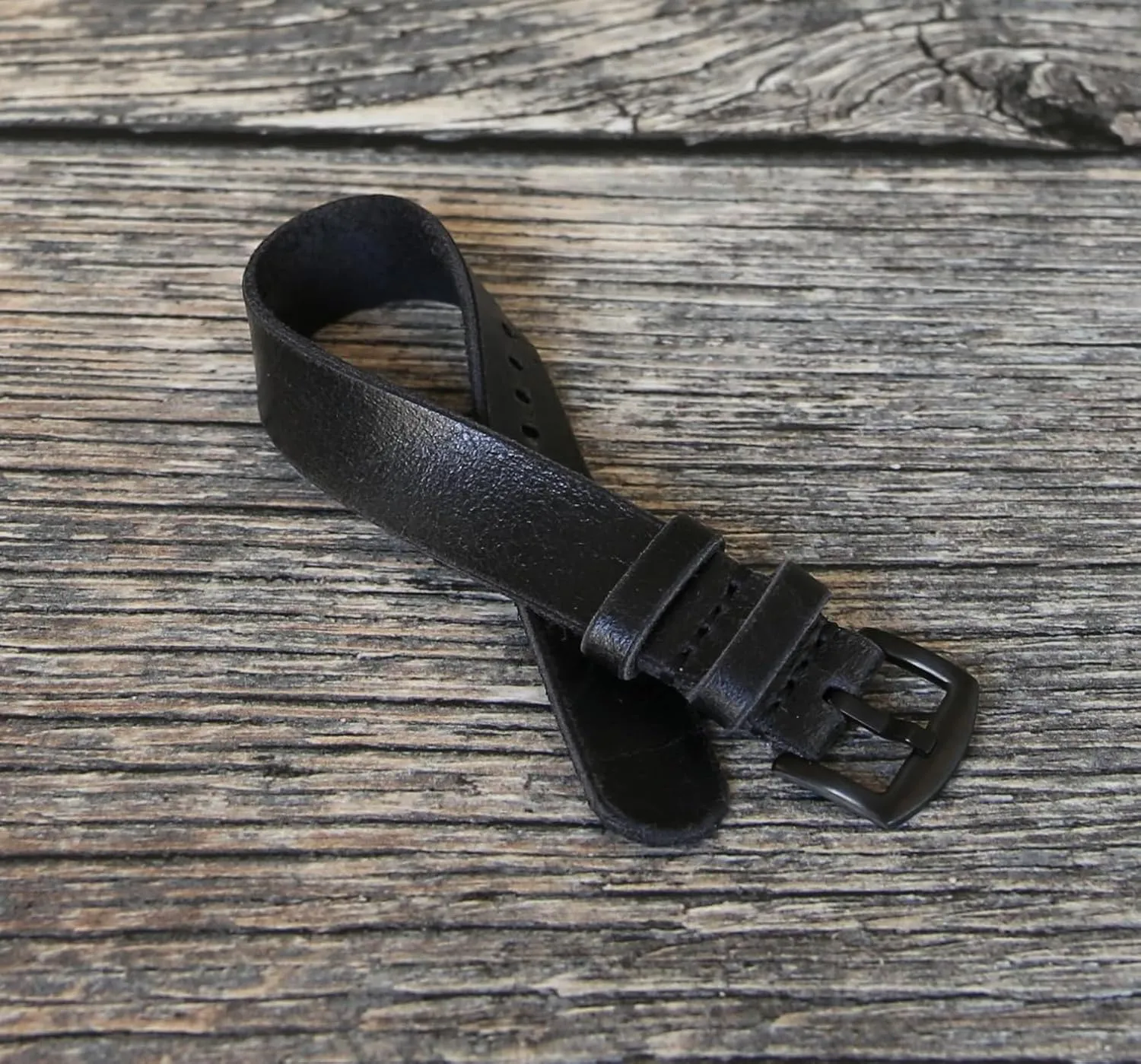 firewood decease 18mm-24mm Lug Widths Handmade Military-Style Black Leather Watch Band - Vintage Single Pass Strap - Natural Distressed Leather, 