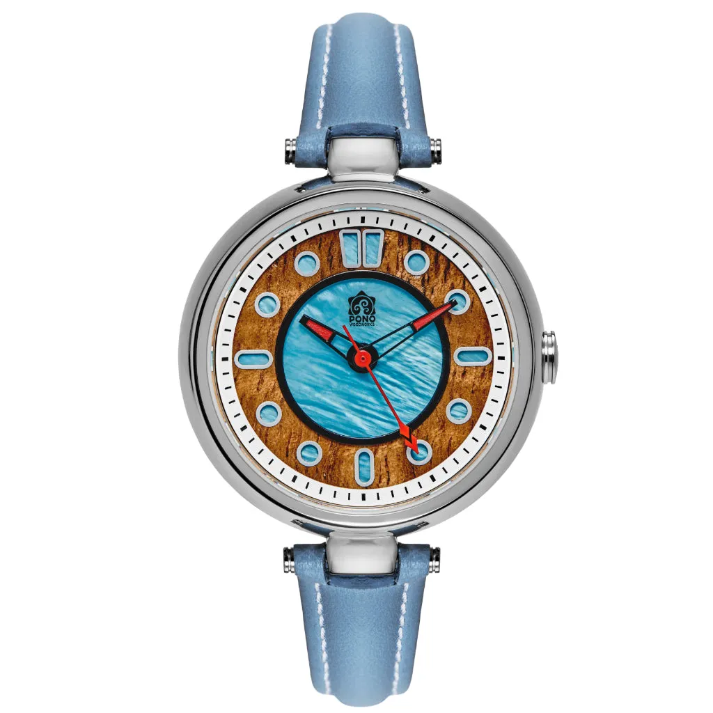 Fissure 8 Auto Women's Koa and Abalone Watch in Chrome