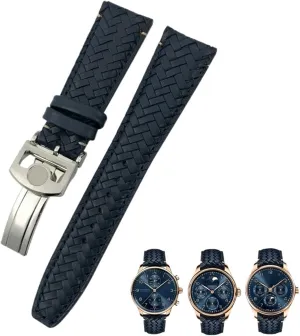 Fit for IWC Portugieser Pilot's Watches Portofino IW5007 Blue Soft Leather Watch Strap SERDAS incongruity fodder 22mm 20mm 21mm Cowhide Woven Watchband 