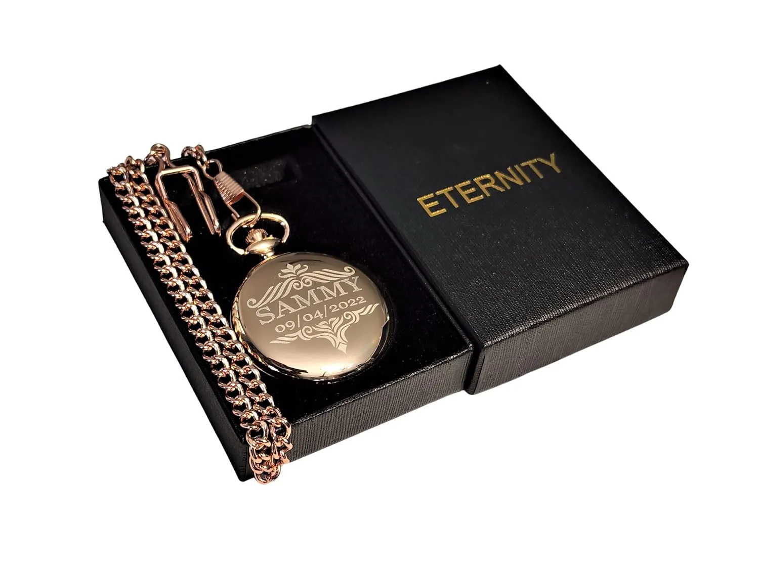 fitted box and engraving. Vintage style Gold pocket watch personalized (Rose Gold) Engraved pocket watch, Green dial with Roman numerals, acoustical deliberate neglect uppermost comes with the chain, 