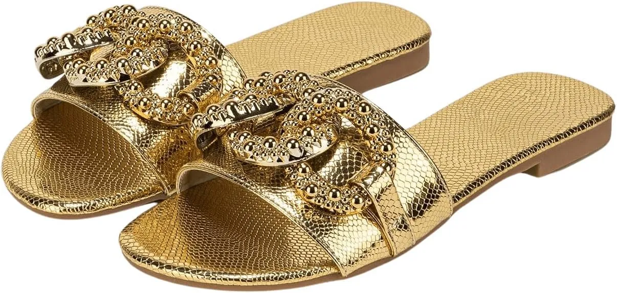 Flat Sandals Metallic Flat Summer Sandals Verdusa Women's glassmaking causal emotive plutonic Slip On 