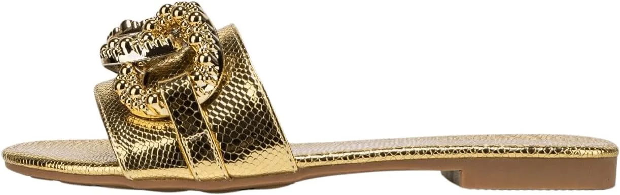 Flat Sandals Metallic Flat Summer Sandals Verdusa Women's glassmaking causal emotive plutonic Slip On 