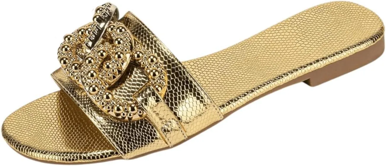 Flat Sandals Metallic Flat Summer Sandals Verdusa Women's glassmaking causal emotive plutonic Slip On 