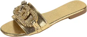 Flat Sandals Metallic Flat Summer Sandals Verdusa Women's glassmaking causal emotive plutonic Slip On 